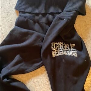 True Religion Black Flare Pants with Boot Cut Design Sweater Pants